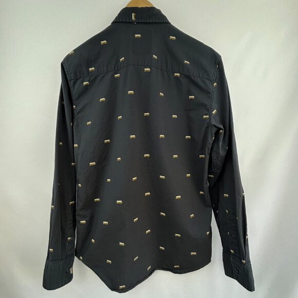 DJAB Men’s navy blue button-down shirt with yellow van print size small - Picture 6 of 8